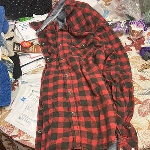 Red and Black Checker Plaid Button-Up Shirt